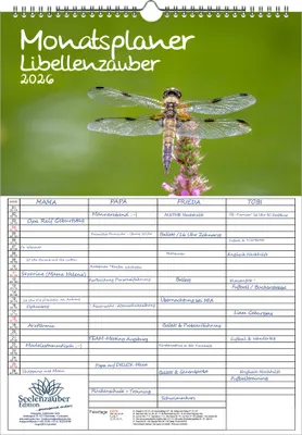 Produktbild von Libellenzauber Planer Familienplaner 4 Spaltenplaner DIN A3 Kalender für 2026 - Seelenzauber