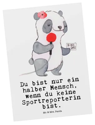Produktbild von Mr. & Mrs. Panda Postkarte Sportreporterin Herz - Weiß - Geschenk, Grußkarte, einzelkarte, Ansichtskarte, Fotokarte, Postkarten
