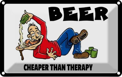 Produktbild von vianmo Blechschild 12x18 cm Alkohol Beer cheaper than therapy Bier