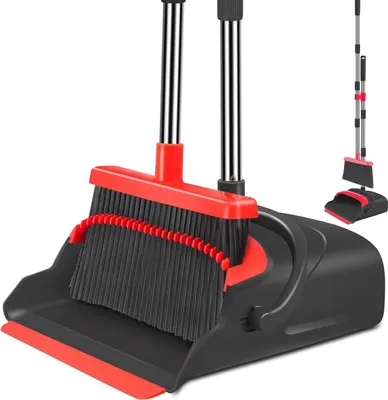 Produktbild von Bedee Kehrgarnitur mit Stiel Kehrset, Besen und Kehrschaufel Set, Langstiel Kehrbesen, Rot