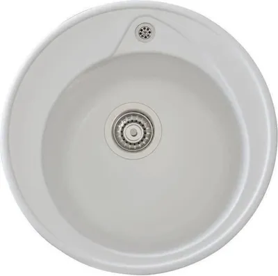 Obrázok produktu pre Vstavaný drez SMC RONDA, 1 umývadlo, Ø 49 cm, biela Uni-17, manuálna odtoková súprava, so sifónom a košovým ventilom