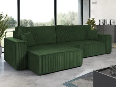 Produktbild von MIRJAN24 Ecksofa Karl Maxi Cord, Eckcouch, Couch mit Bettkasten und Schlaffunktion, L-Form, Ottomane universal, Dekorative Kissen-Set (Farbe: Poso 14)