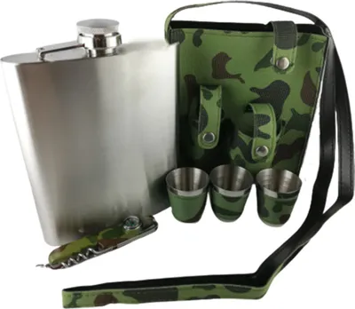 Produktbild von Edelstahl Flachmann Set PT 18 0zC mit Tasche 6 teilig