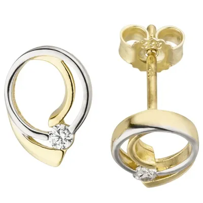 Produktbild von Ohrstecker 333 Gold Gelbgold bicolor 2 Zirkonia Ohrringe Goldohrringe