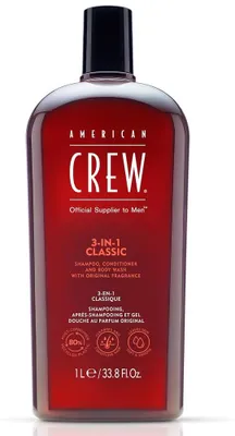 Produktbild von American Crew 3-IN-1, 1000 ml, 3-in-1 Shampoo & Pflegespülung & Duschbad, Männer, Alle Farben, Revitalisierend, Glanz, Weichmachend, Flasche
