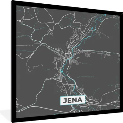 Produktbild von MuchoWow® Gerahmtes Poster Karte - Jena - Blau - Stadtplan - Deutschland 40x40 cm - Poster mit Schwarzem Bilderrahmen Wandposter Rahmen Foto Bilder - Mit Rahmen - Wanddekoration Schlafzimmer