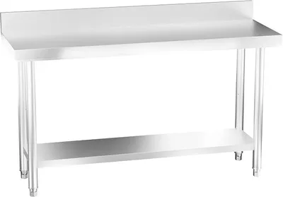 Imagen del producto de Mesa de trabajo de acero inoxidable con patas ajustables, 150 x 50 x 85 cm