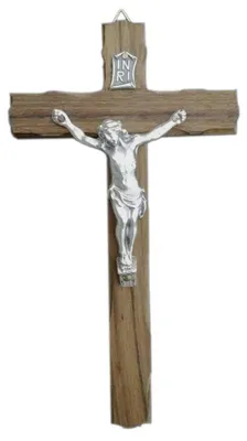 Wandkreuz aus Walnussholz, versilbert, 18 cm, handgefertigt