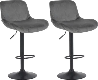 Produktbild von 2er Set Barhocker PONOR - Samt Dunkelgrau 50x50x85 cm Schwarz | Barstuhl Höhenverstellbar Mit Lehne Drehbar Tresenhocker Tresenstuhl Kneipenhocker