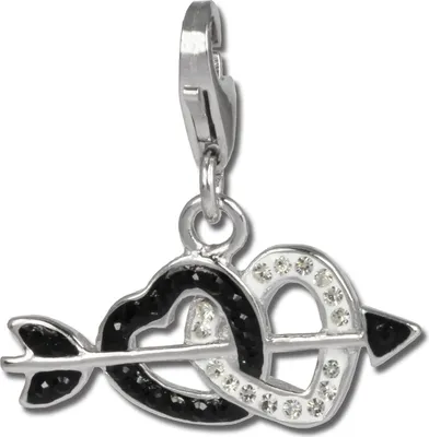 Image de SilberDream noir Charm double cœur zirconium argent Charms Pendentif GSC503S