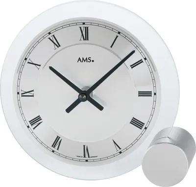 Produktbild von AMS 166 Tischuhr Quarz silbern rund modern Metall mit Glas römische Ziffern