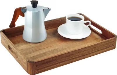 Produktbild von Relaxdays Serviertablett Akazienholz & MDF, HxBxT: 5 x 38,5 x 28,5 cm, Essenstablett mit Griffen, hoher Rand, natur