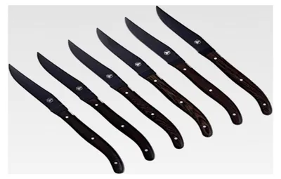 Produktbild von LAGUIOLE Set mit 6 Steakmessern - Wengeholz - Schwarze Klinge - Rostfreier Stahl