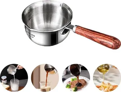 Produktbild von Famanu Milchpfanne 304 Edelstahl mit Holzgriff - 150 ml