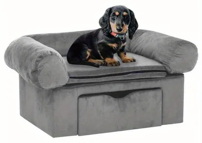 Imagen del producto de Cama para perros con práctico espacio de almacenamiento, de 75x50x38 cm, color gris. Suave, cómoda y fácil de limpiar