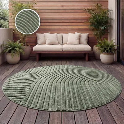 Produktbild von Outdoor Teppich Wetterfest Balkon Wohnzimmer Skandinavisches Boho Einfarbig Grösse 160 cm Rund