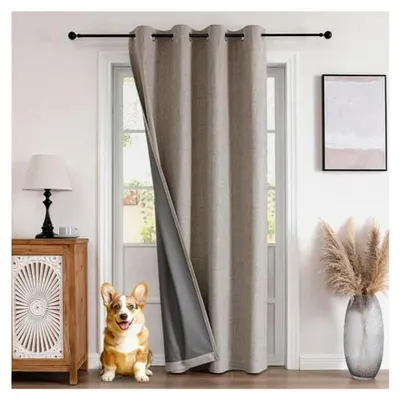 Produktbild von 100% blickdichte Vorhänge in Leinenoptik, 1 Stück, Türvorhang mit Ösen, Thermo Kälteschutz und Hitzeschutz für Schlafzimmer und Wohnzimmer, 210 x 132 cm