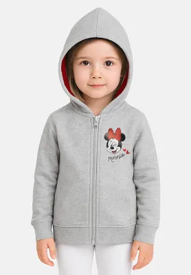 Produktbild von Disney Minnie Mouse Kapuzenpullover für Mädchen mit Reißverschluss und Glitterprint Hoodie Sweatjacke Grau 110-116