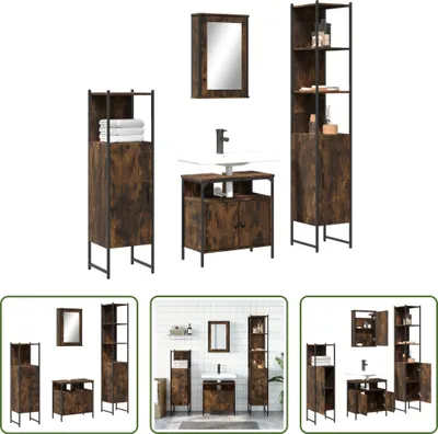 Produktbild von The Living Store 4-tlg. Badmöbel-Set Räuchereiche Holzwerkstoff