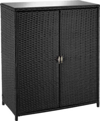 Image de Armoire de jardin en rotin Monza, structure en aluminium, 4 compartiments - noir
