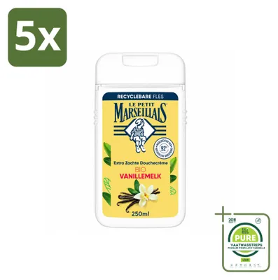 Zdjęcie produktu dla 5 sztuk żelu pod prysznic Le Petit Marseillais, organiczna wanilia, extra delikatny, 250 ml - opakowanie zbiorcze