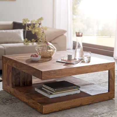 Image de Table basse en bois massif sheesham 90cm design table de salon marron foncé table style campagne | Wohnling