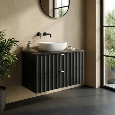 Immagine prodotto di Mobile lavabo Azore 80 x 46 x 52 cm – Nero opaco – con 2 cassetti e maniglie dorate
