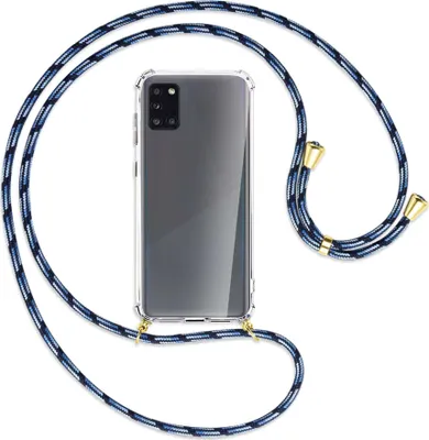 Produktbild von Handykette Backcover-Schutzhülle mit Band (Metall goldfarben) für Samsung Galaxy A31 - Blautöne