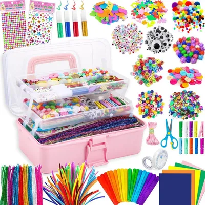Image de Kit de loisirs créatifs pour enfants, plus de 3000 pièces, coffret de loisirs créatifs, matériel de bricolage, ensemble de fournitures, couleur rose clair