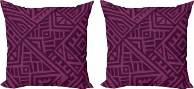 Obrázek produktu pro ABAKUHAUS Sada etnických povlaků na polštář (2ks), boho africká kultura, kmenové efekty, geometrické umění, kreativní vzory, 50 x 50 cm, fialová, purpurová a švestka