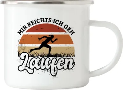 Produktbild von Mir Reichts Ich Geh Laufen Emaille Tasse Läuferin Laufen Sport Leben Hobbie Laufschuhe Joggen Running Laufhose Freizeit