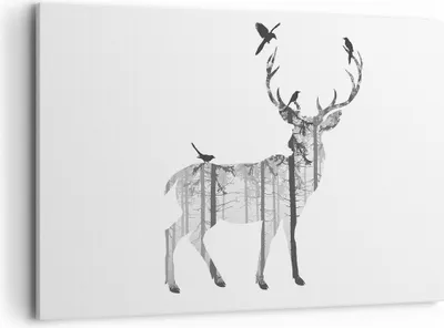 Produktbild von Bild auf Leinwand - Leinwandbild - Hirsch Herbst Wald Illustration - 120x80cm - Wand Bild - Wanddeko - Leinwanddruck - Bilder - Kunstdruck - Leinwand bilder - Wandkunst - AA120x80-3159