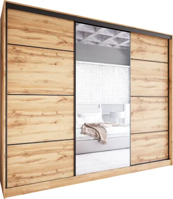 Produktbild von Schiebeschrank mit Spiegel und Schubladen NOBI D 250 wotan eiche Schlafzimmerschrank Garderobenschrank