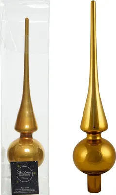 Produktbild von Christbaumspitze Echt Glas 26 x 6 cm Matt Glanz Weihnachtsbaum Spitze Baumspitze Christbaumschmuck Deko, Farbe:Mustard Glanz