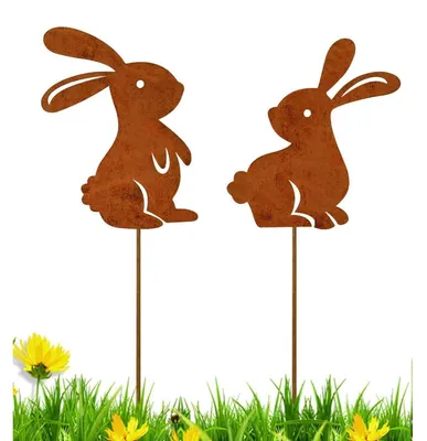 Produktbild von Gartenstecker Osterhase Edelrost 2er Set 25 x 10 cm Metall