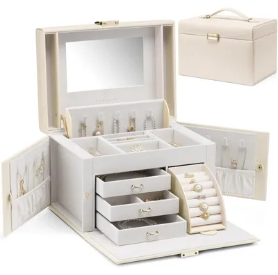 Produktbild von Vlando Große Barock Schmuckbox mit Spiegel, Schubladen für Armbänder, Ohrringe,