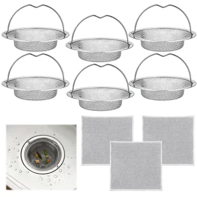 Produktbild von Abflusssieb Set 9 Stück: 6 Siebe (2x7cm) + 3 Drahtschwämme (20x20cm) für Küche & Bad