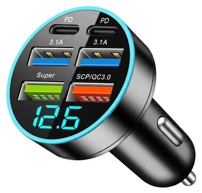 66 W USB-Autolader, 6 Ports, Zigarettenanzünder