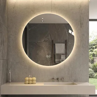 Produktbild von MODFU Runder Badspiegel mit LED,80cm Badezimmerspiegel mit Anti-Beschlag,Wandspiegel mit 5 mm HD-Silberspiegel,für Badezimmer,Silber