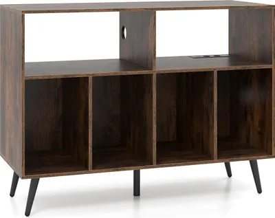 COSTWAY Plattenspielerständer Mit Vinyl-Regal - 200 Schallpletten Kapazität In Weiß