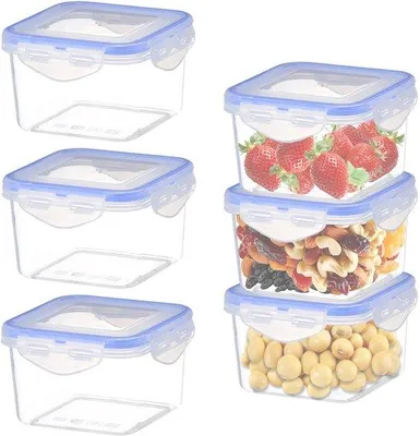 Image de Boîtes en plastique transparent avec couvercle hermétique, lot de 6, 430 ml, hermétiques, empilables