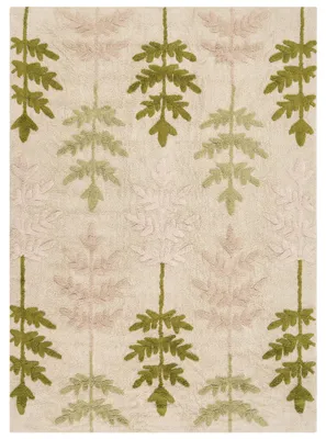 Obrázok produktu pre BELIANI, detský koberec, béžová farba so zelenými detailmi, bavlna, 160 x 230 cm, vzorovaný, obdĺžnikový