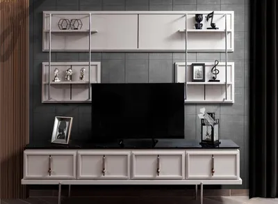 Produktbild von Weiße Wohnzimmer Wandgarnitur TV-Schrank Luxus Hängeregal 3tlg Set Neu