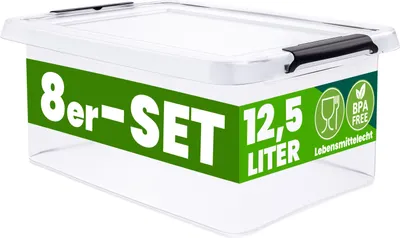 Produktbild von DEUBA® 8x Aufbewahrungsbox mit Deckel 12,5L Box Kunststoff Kisten lebensmittelecht BPA frei Klickverschluss transparent stapelbar Küche Schlafzimmer