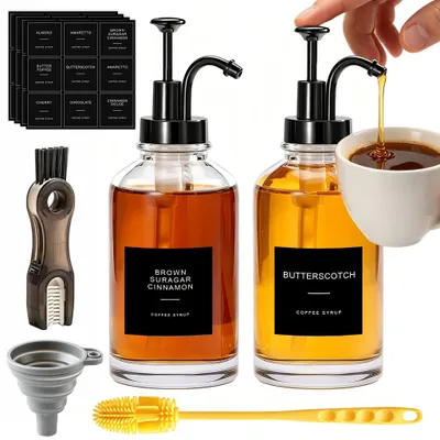 Image de 2 distributeurs de sirop pour café, bouteilles en verre de 500 ml pour sirop de café