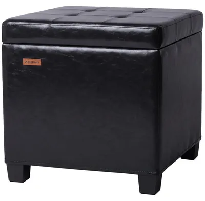 Hocker mit Stauraum 48L, Kunstleder, 45x45x45 cm, Schwarz