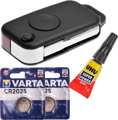 Produktbild von Repair Reparatur Satz Auto Schlüssel Austausch Gehäuse mit 1 Taste + HU44 Rohling + Batterien kompatibel mit Mercedes Benz W210 R129 W202