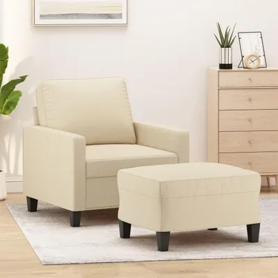 Produktbild von Sessel mit Hocker in Creme, 60 cm Sitzbreite, Stoffbezug und Metallgestell für Wohnzimmer und Schlafzimmer