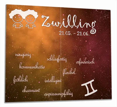 Produktbild von Wallario Herdabdeckplatte aus Glas, Größe 60 x 52 cm 2-teilig, Motiv Sternzeichen Zwilling