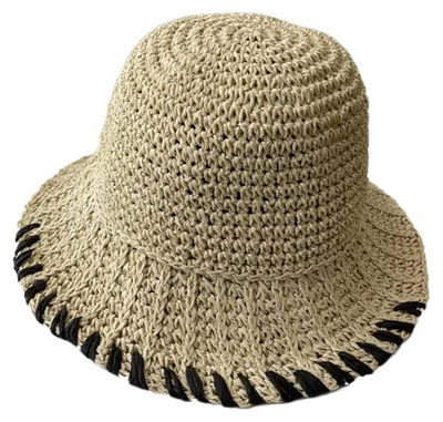 Produktbild von Strohhut mit 56-58 cm Hutumfang, Damen-Sonnenhut, Strandhut, Sommerhut mit breiter Krempe, Reisehut